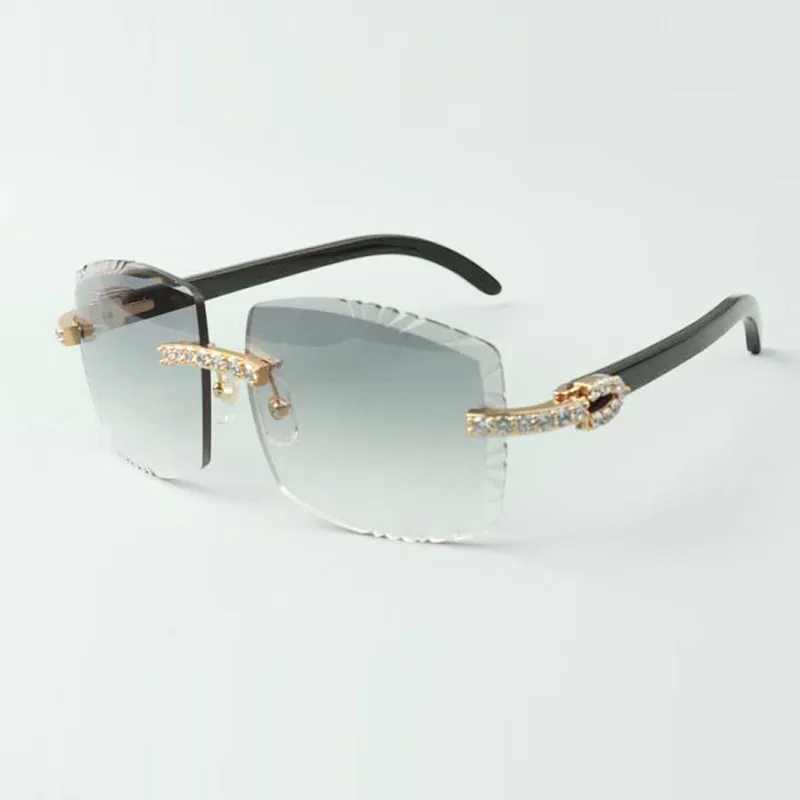 designers XL diamonds sunglasses 3524022 cutting lens natural black buffalo horns glasses size 58-18-140mm