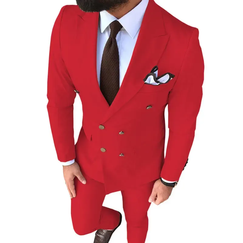 Trajes Conjunto de traje de 2 piezas para hombre, versión coreana ajustada, abrigo, pantalones, fiesta de esmoquin para padrino del novio (Blazer + pantalones)