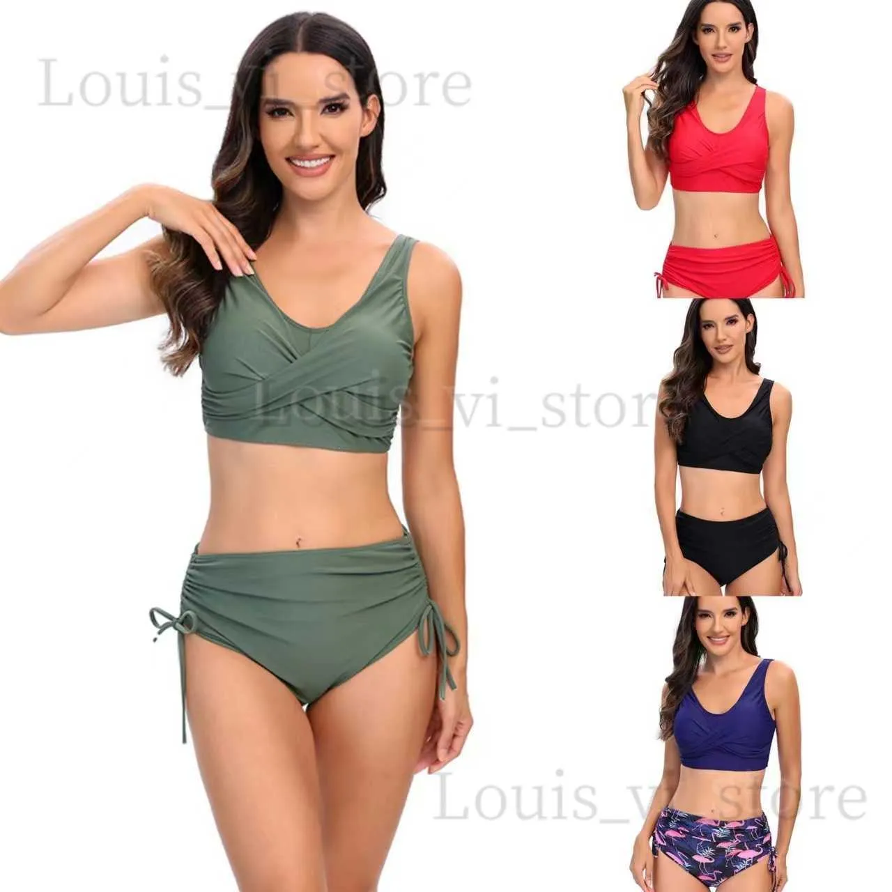 Swimwear pour femmes Couleur solide MAINTRAINE DE COUPATION TIRMÉE POUR LES FEMMES AVEC BRODE STOCHES CROSS BIKINI BIKINI SEXY SEXHINI T240222