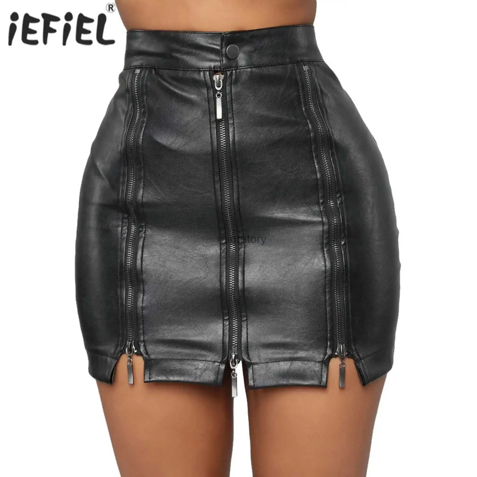 Jupes Skorts noir femmes Mini dames doux Faux cuir jupe moulante taille haute fermeture éclair avant crayon pour Club fête YQ240223