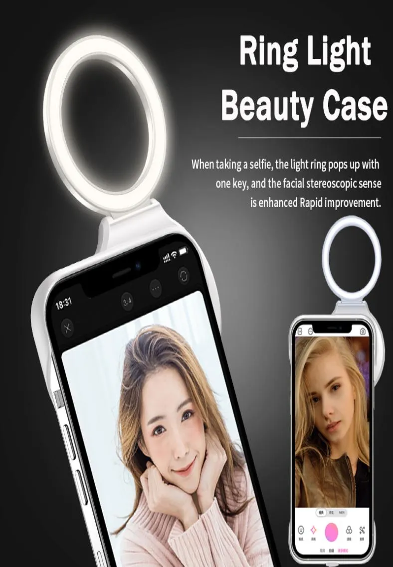 Anel de luz caso de telefone para iphone 12pro max casos de telefone iphone 12 beleza selfie câmera flash portátil mini lanterna à prova de choque co4598759