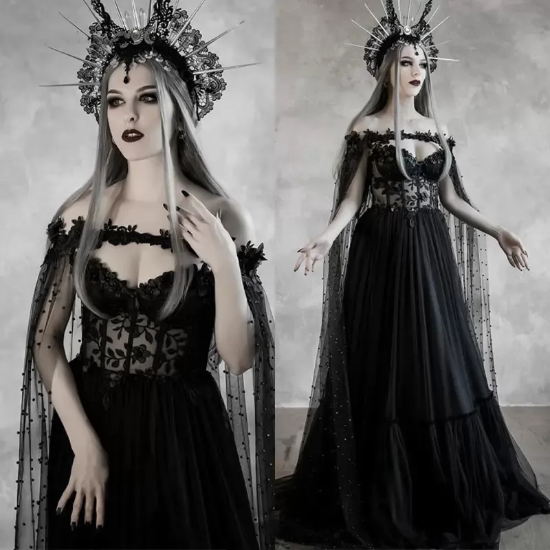 Gothic Wedding Dresses: Black A Line Tulle Gown With... From ...