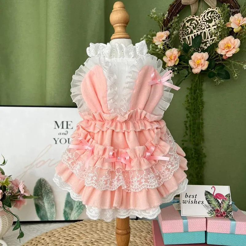 Cão vestuário coreano doce bonito rosa saias filhote de cachorro roupas moda artesanal algodão princesa vestido para pequeno médio roupas para animais de estimação