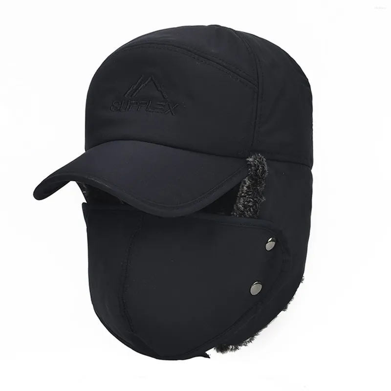 Bérets réglable coupe-vent épaissi chapeau de trappeur en plein air cyclisme chasse hiver ski chaud pour hommes pêche large bord avec rabat d'oreille