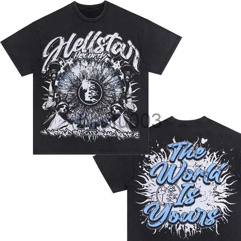 T-shirt in cotone moda nera da uomo e da donna famosa marca maglione da uomo T-shirt Hellstar cartoon punk rock top estate high street abbigliamento J230807