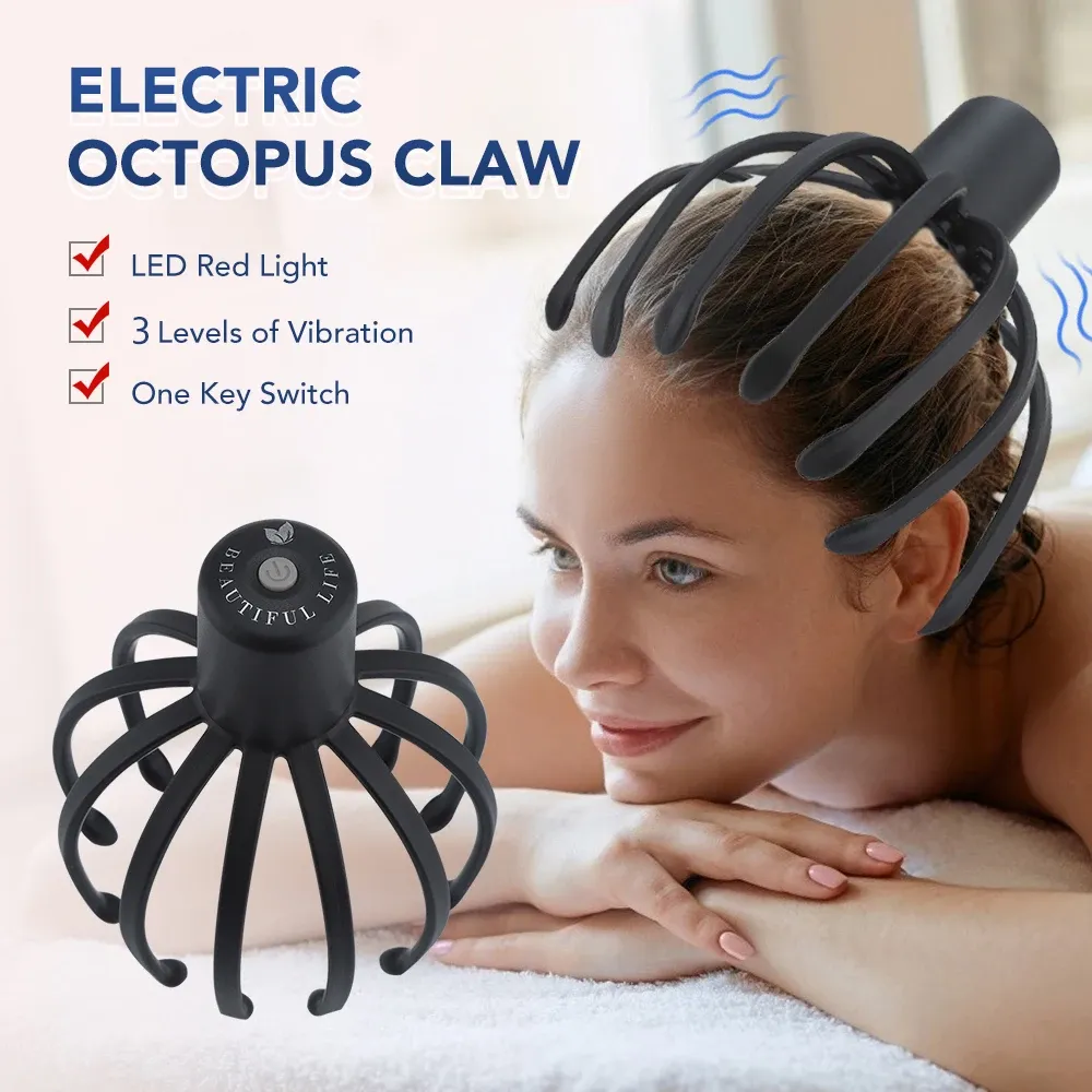 Relaxation électrique Octopus griffe du cuir chevelu masseur mains libres de grattements thérapeutiques relief stimulation capillaire stimulation rechargeable soulagement du stress