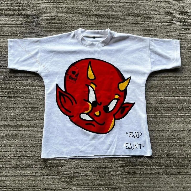 Męskie koszulki T-shirt Kdis Little Devil Graffiti Hip Hop Print Street Short Sleved Tshirt Men Men Men Summer Retro luźne okrąg