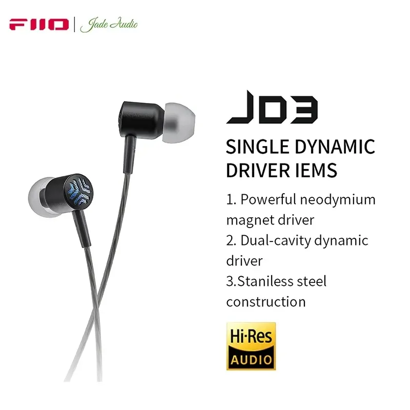 ヘッドフォンfiio jadeaudio jd3 hd mic iem stainlesssteelシェル付きxiaomi/huawei/iphoneを備えたHifiダイナミックベースイヤホン