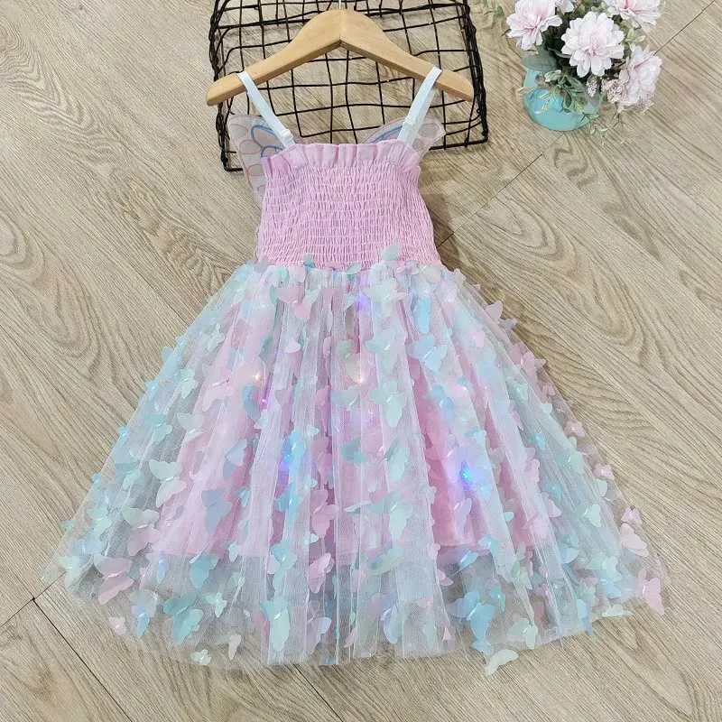 Robes de fille Bébé Filles Papillon Ailes Fée Gaze Princesse Robe Belle Enfants Été Sans Manches Tulle Robe Enfant Fête D'anniversaire Robe DressL2402