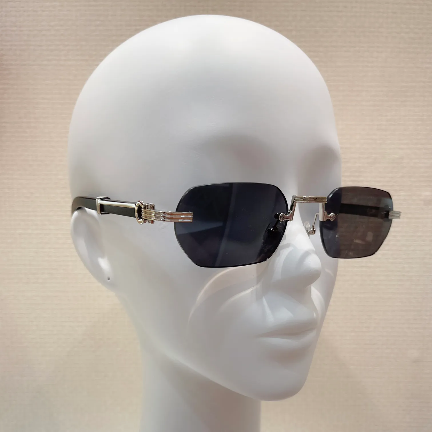 Zilver Hout Randloze Zonnebril Vintage Stijl Heren Shades Sonnenbrille Sunnies Gafas de sol UV400 Brillen met Doos