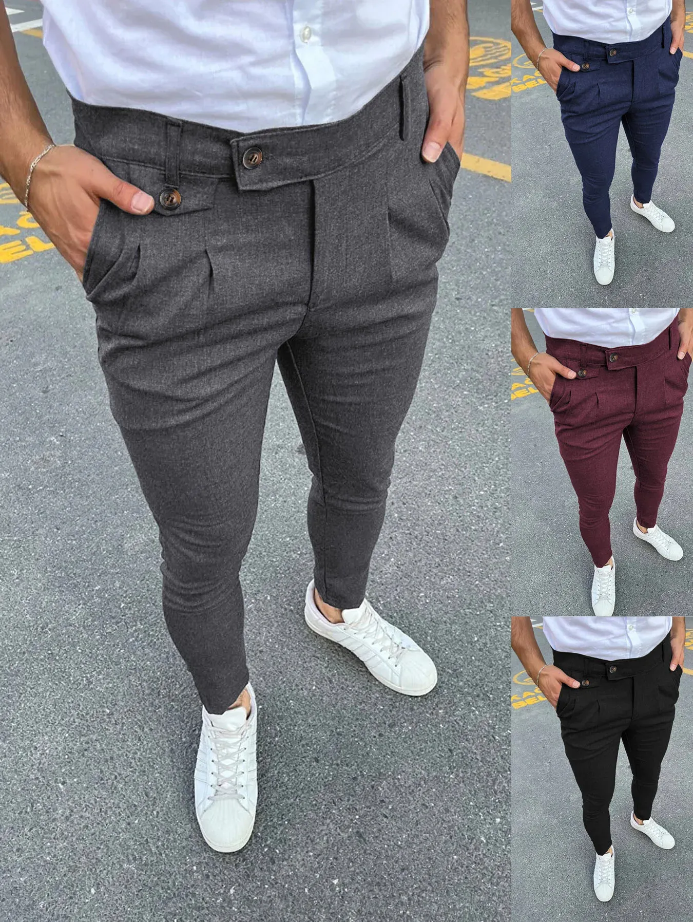 Mens Slim Fashion Straight Pants Business Casual byxor för fyra säsonger Bekväma Fit Betath Calf Pants 240220