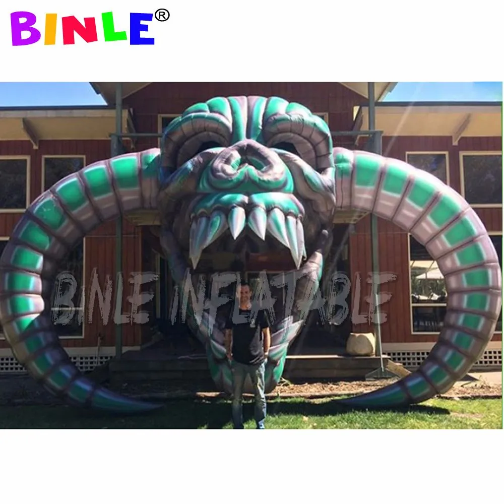 wholesale 4.7mWx3mH (15.5x10ft) with blower sale giant horror bending inflatable halloween skull hanging head skeleton for party decoration
