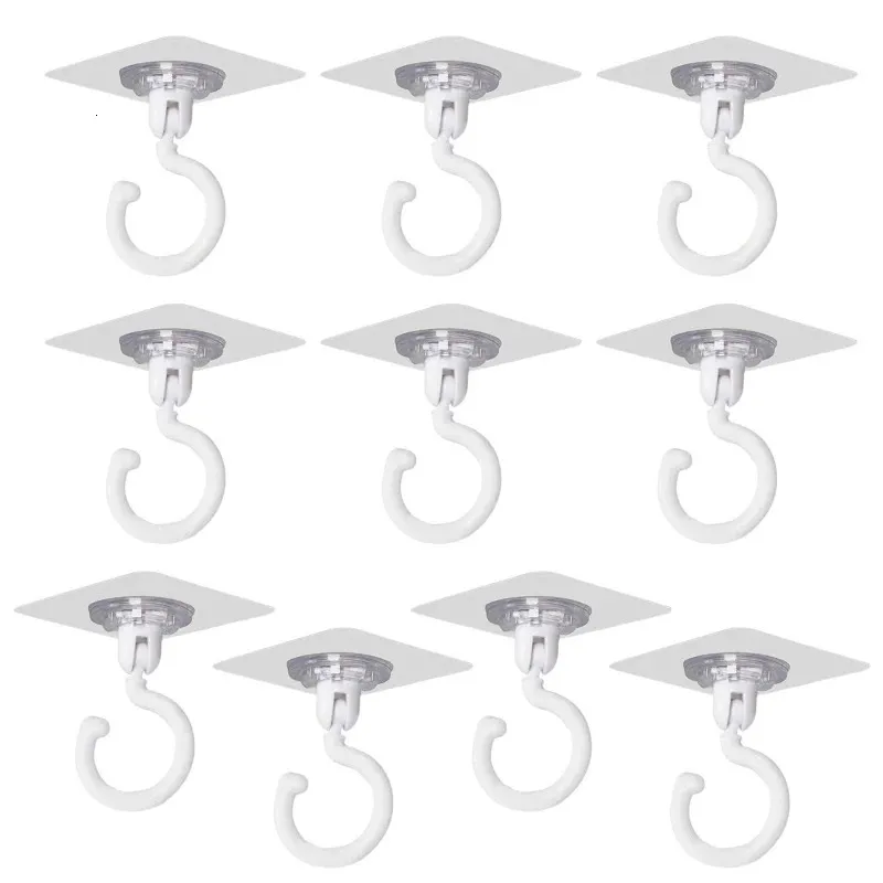 594C Self Adhesive Hooks 10pcs/set 360° Rotatable Ceiling Hooks Heavy Duty 240220