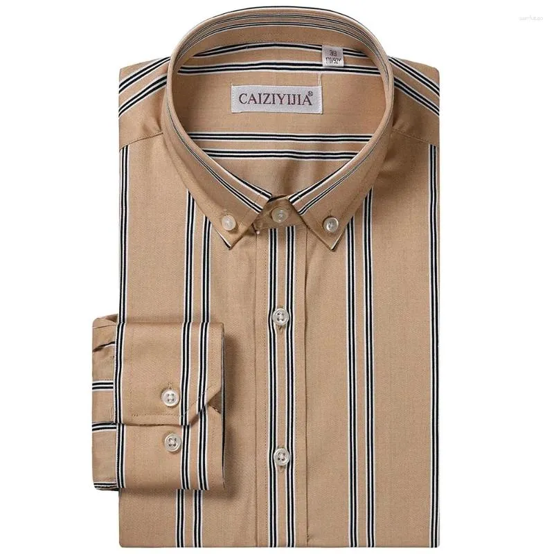 Men's Dress Shirts Mens Cotton Striped Long Sleeve Slim Fit Shirt Without Pocket Wrinkle Free Comfortable Casual Button Down Male