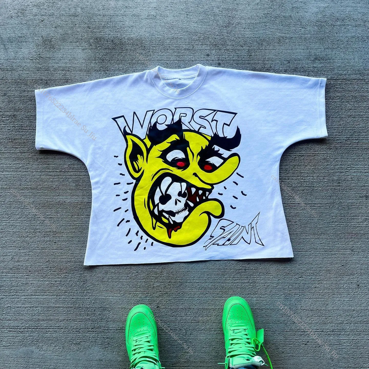 Férfi pólók, Kdis Little Devil Graffiti Hip Hop Nyomtatott Utcai Rövid Ujjú Póló Férfi Női Nyári Retro_voghion.com