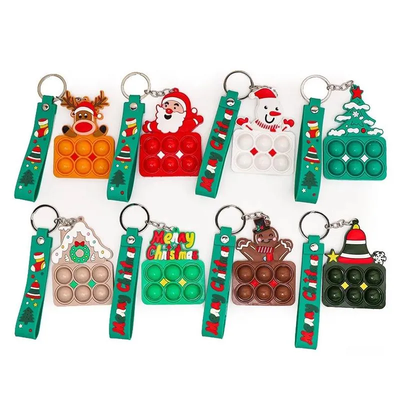 Dekompressionsleksak Pop Fidget Christmas Tree Pendant Keychain Squeeze Relief Sensory Hand Sile Party Favors Bubble Toys Drop Delivery DHZFB