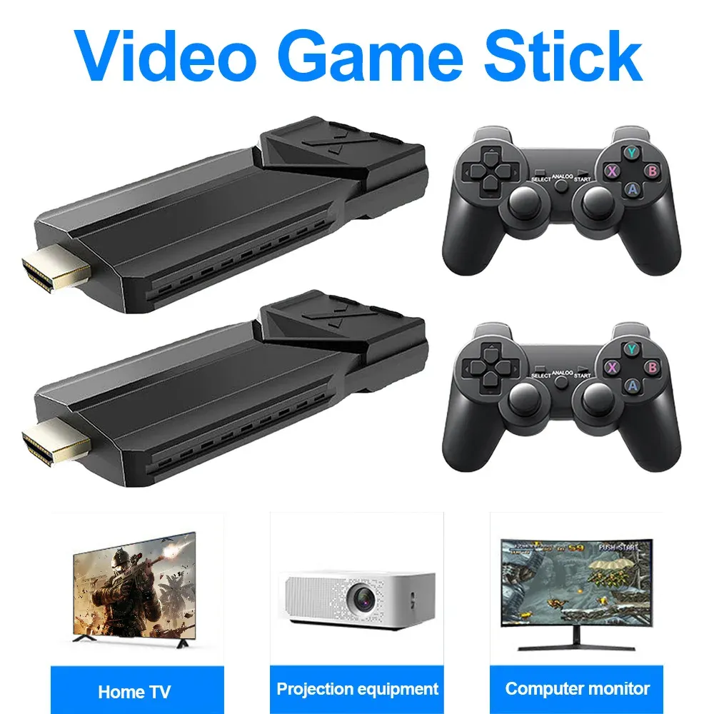 Konsollar D90 Retro Video Oyunu Konsolu 4K Oyun Stick 20000/15000 Games 64G/32G HD Çıktı 2.4G Kablosuz Denetleyiciler PS1 Atari Çocuk Hediyesi