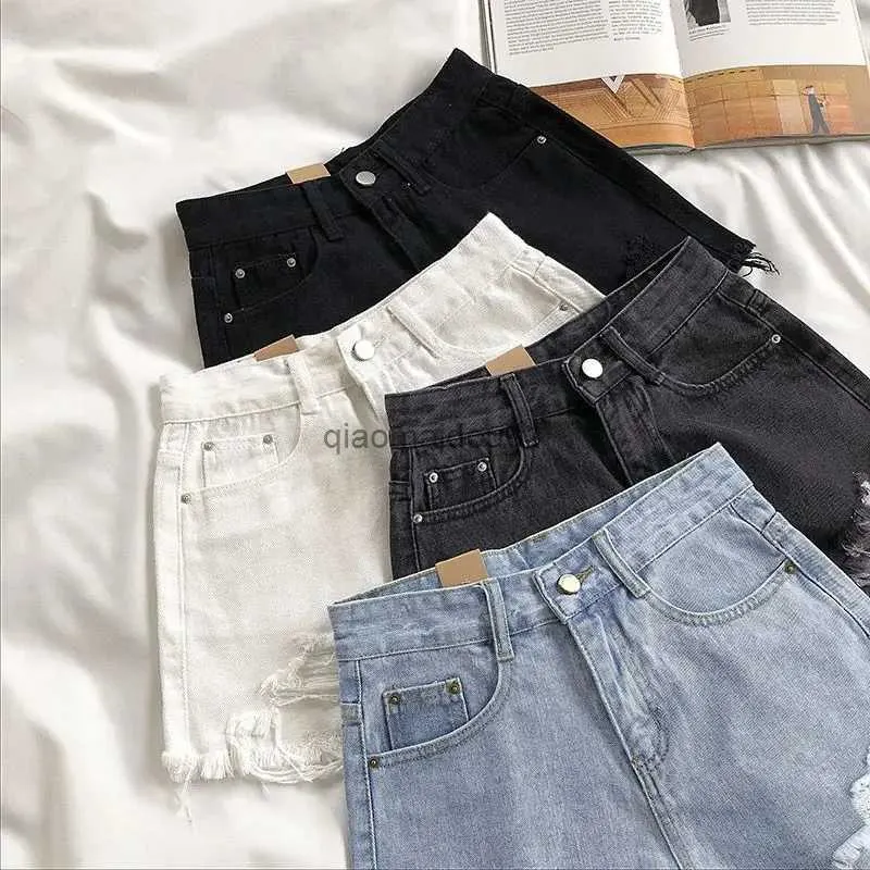 Damesshorts Dames Wijde pijpen Zwarte denim shorts Casual vrouwelijk Street chic Losse effen kleur Witte jeansshorts Casual vrouwelijke shorts LooseL2402