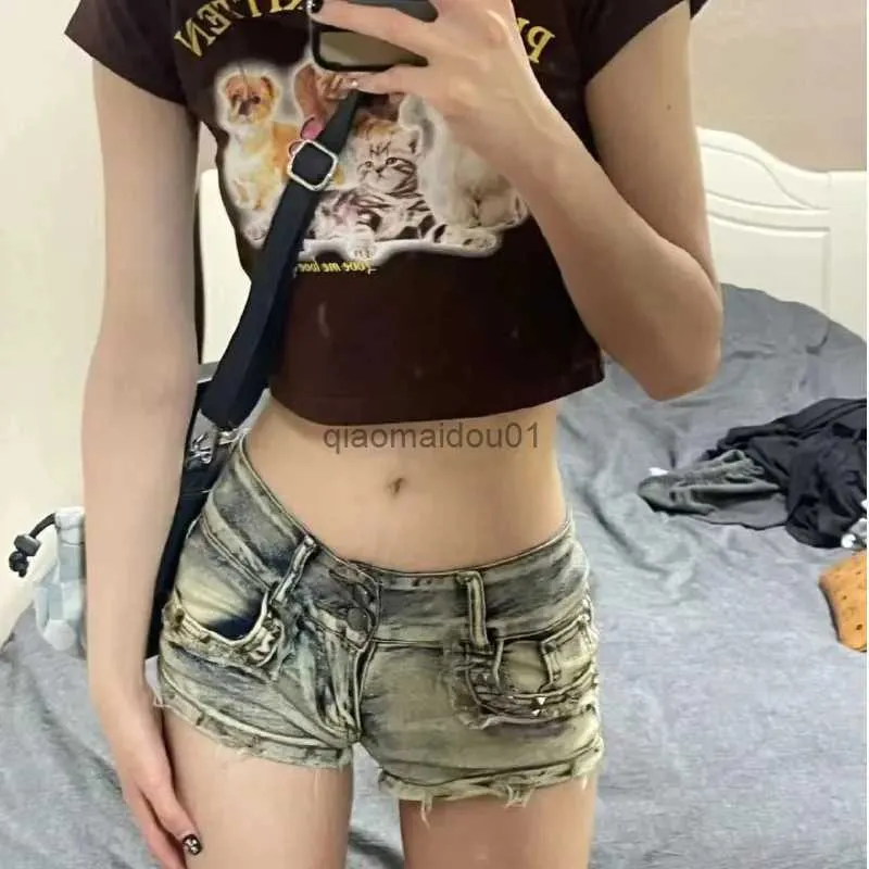 Damen Jeans Sommer Low Rise Denim Super Shorts 2023 Mode Neue Vintage Blau Skinny Hip Kurze Jeans Pendeln Vielseitige HosenL2402