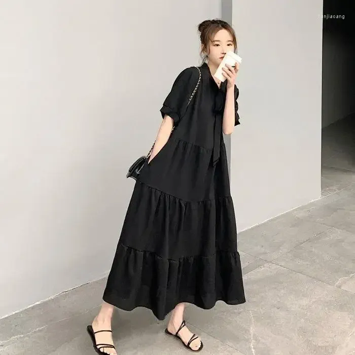 Casual Dresses Summer Style Short-Sleeve Dress Korean Loose Medium-Length Skirt Fashion Woman Vestido De Mujer Femme Robe