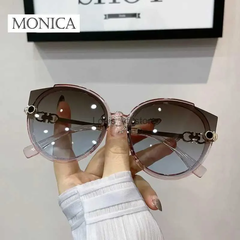 Óculos de sol 2024 novo vintage olho de gato redondo óculos de sol das mulheres versão coreana metal sem aro gradiente óculos de sol luxo tons uv400 h24223