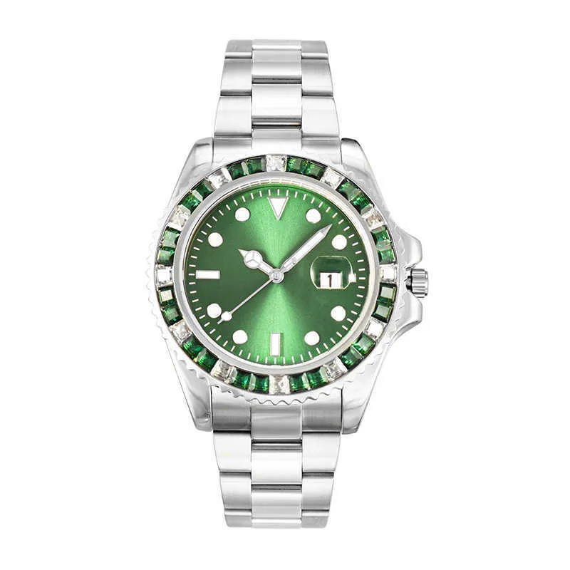 시계 스위스 컬러 다이아몬드 녹색 물 고스트 상감 다이아몬드 스틸 밴드 방수 남자 시계