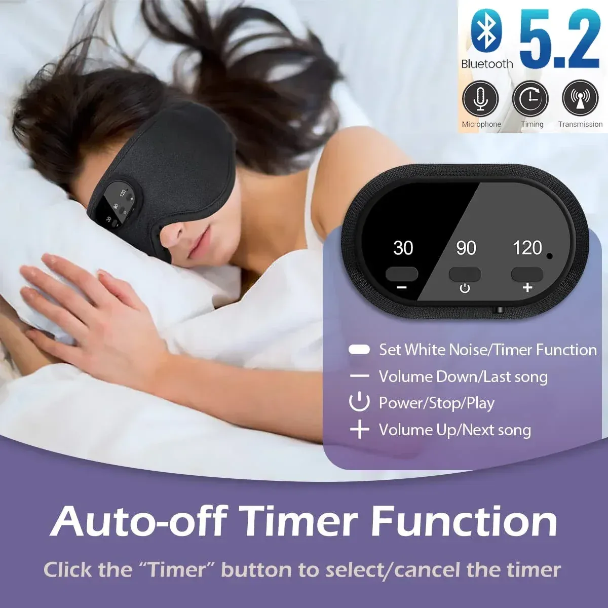 SPREKERS 2022 Witgeluid 3D Wireless Music Sleep Hoofdtelefoon Bluetooth 5.2 Ademend oogmasker Auto Sluit Ultradathin HD Stereo -luidspreker