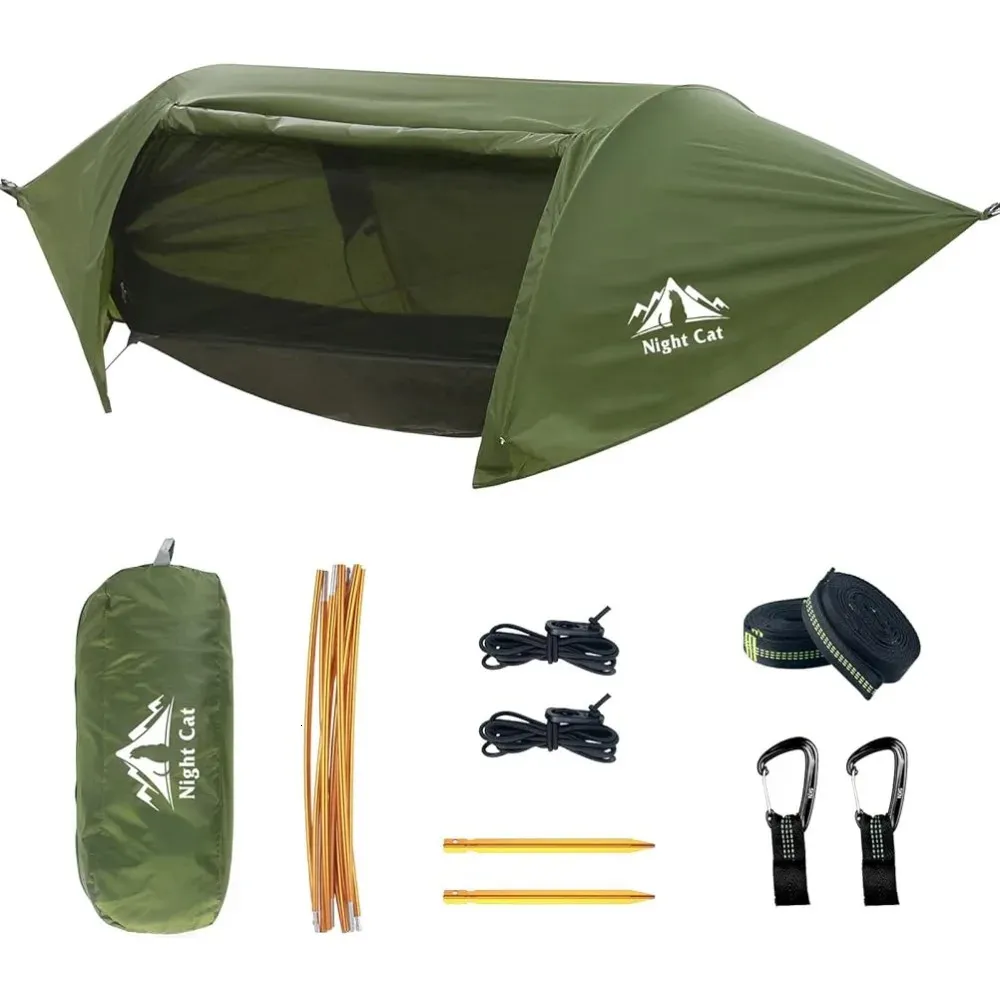 Tente hamac de Camping avec moustiquaire et mouche de pluie, terrain de randonnée pour 1 personne, 240220