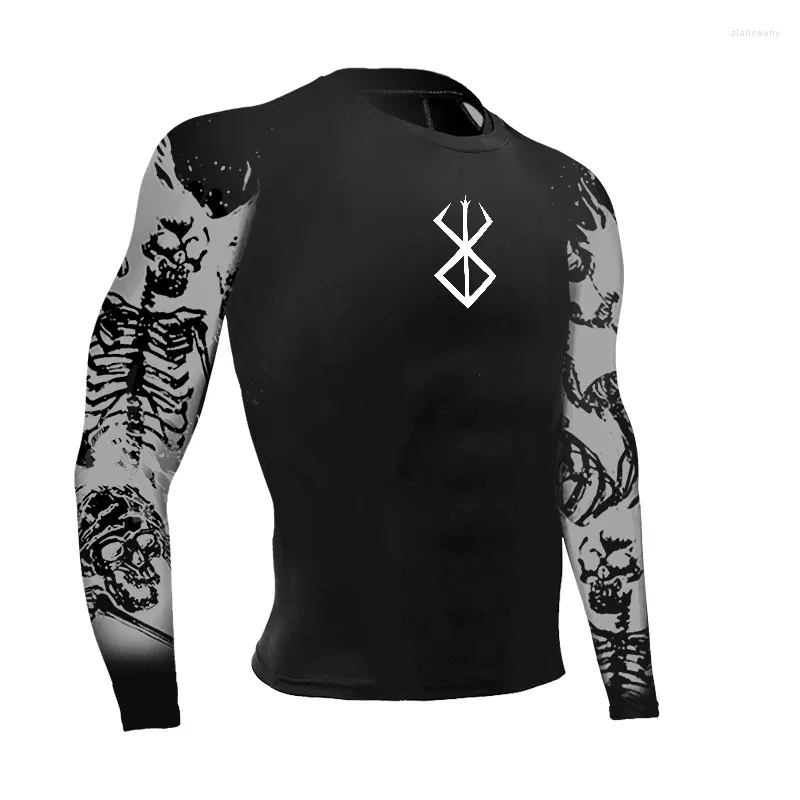 Men's T Shirts Anime Berserk Compression Shirt Men Gym Workout Running Tops Undershirts Print Long Sleeve Quick Dry Athletic T-Shirt