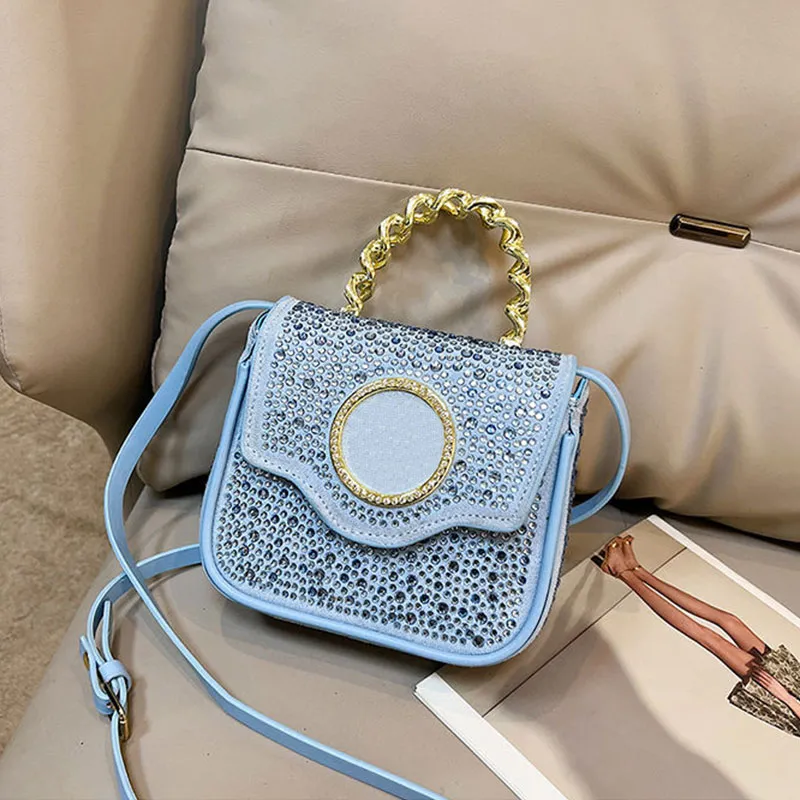 Rhinestone Tote Bag Designer Bag Flap Handbag Mini Travel Bag Fashion Crossbody Bags Women Pu Diamonds Shoulder Purse Gold Handle Magnetic Buckle High Quality