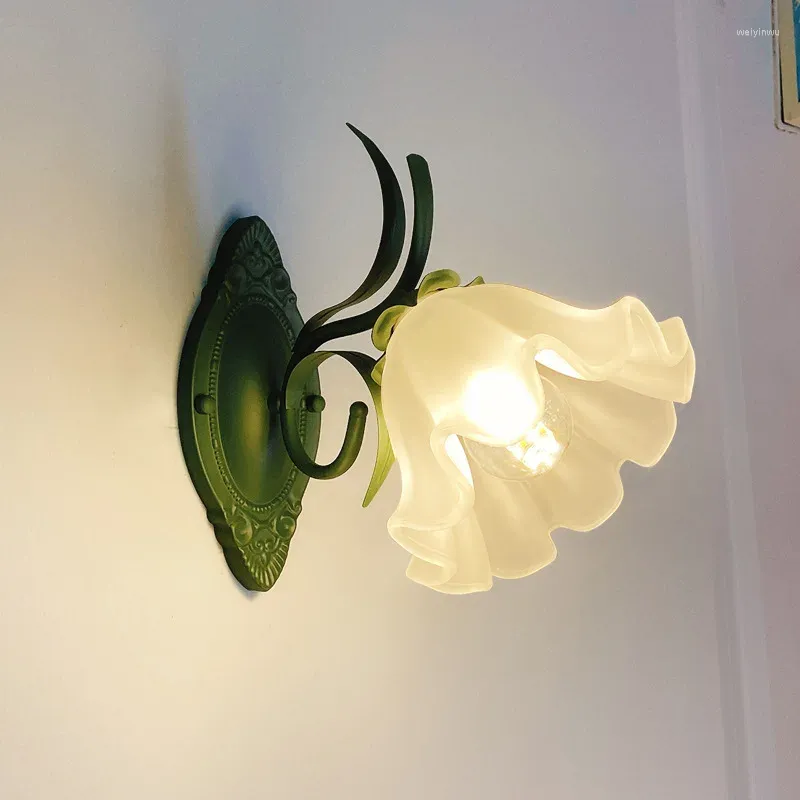 Wall Lamps French Rustic Living Room Flower Led Back Corridor Aisle Lamp American Vintage Bedroom Bedside Lights