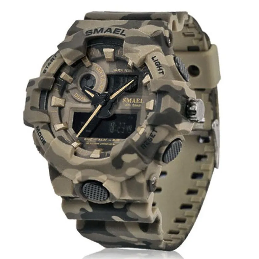 Nouveau Camouflage montre SMAEL montre hommes Sport LED Quartz horloge hommes Sport montre-bracelet 8001 hommes armée étanche 252w