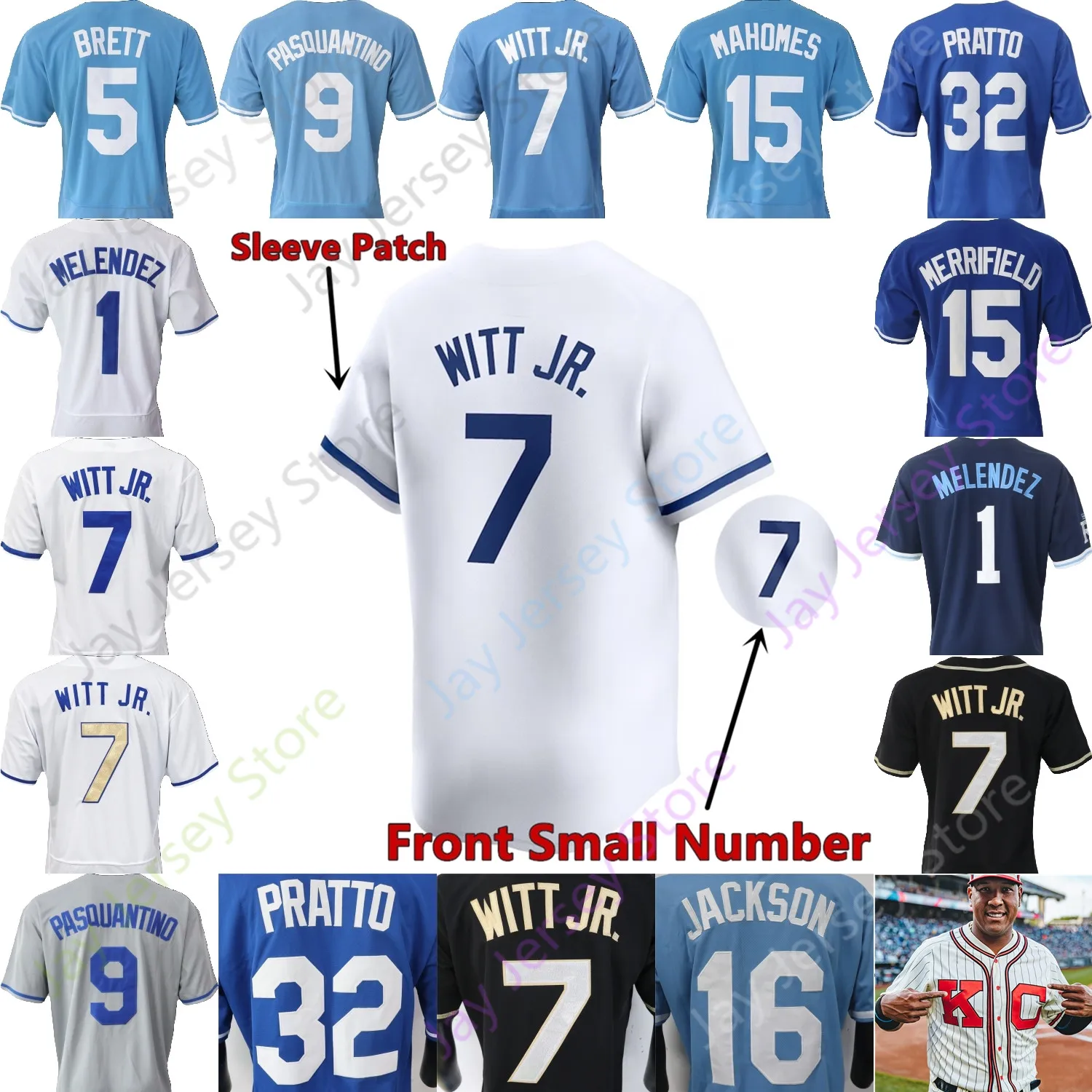 Bobby Witt Jr. Jersey Bo Jackson Lugo Salvador Perez Adam Frazier Pasquantino Garcia Nick Pratto MJ Melendez Patrick Mahomes Brett Hampson Loftin Massey Wacha