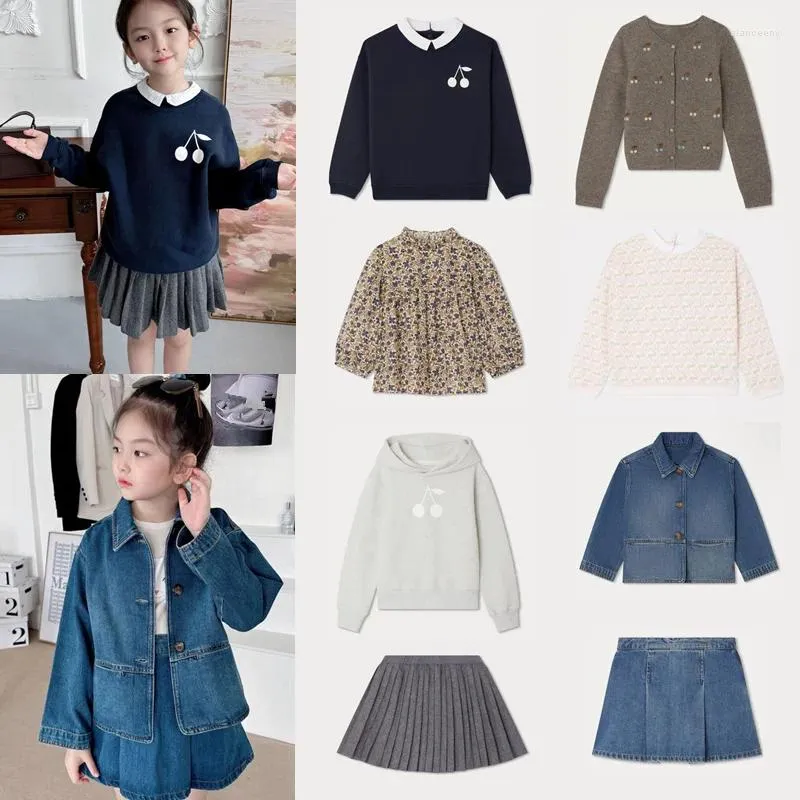 Set di abbigliamento Felpa per bambini 2024 Autunno Ragazza Gonna Marca Bambini Giacca di jeans Vestiti Cute Baby Manica lunga T-shirt Top Cardigan Outwear