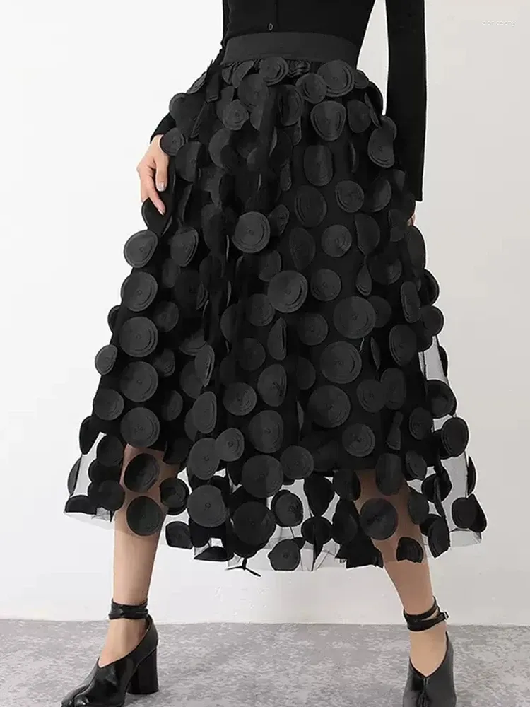 Röcke TIGENA Mode Design Schwarz Tüll Langen Rock Für Frauen 2024 Frühling Sommer Elegante Vintage EINE Linie Hohe Taille Midi weibliche