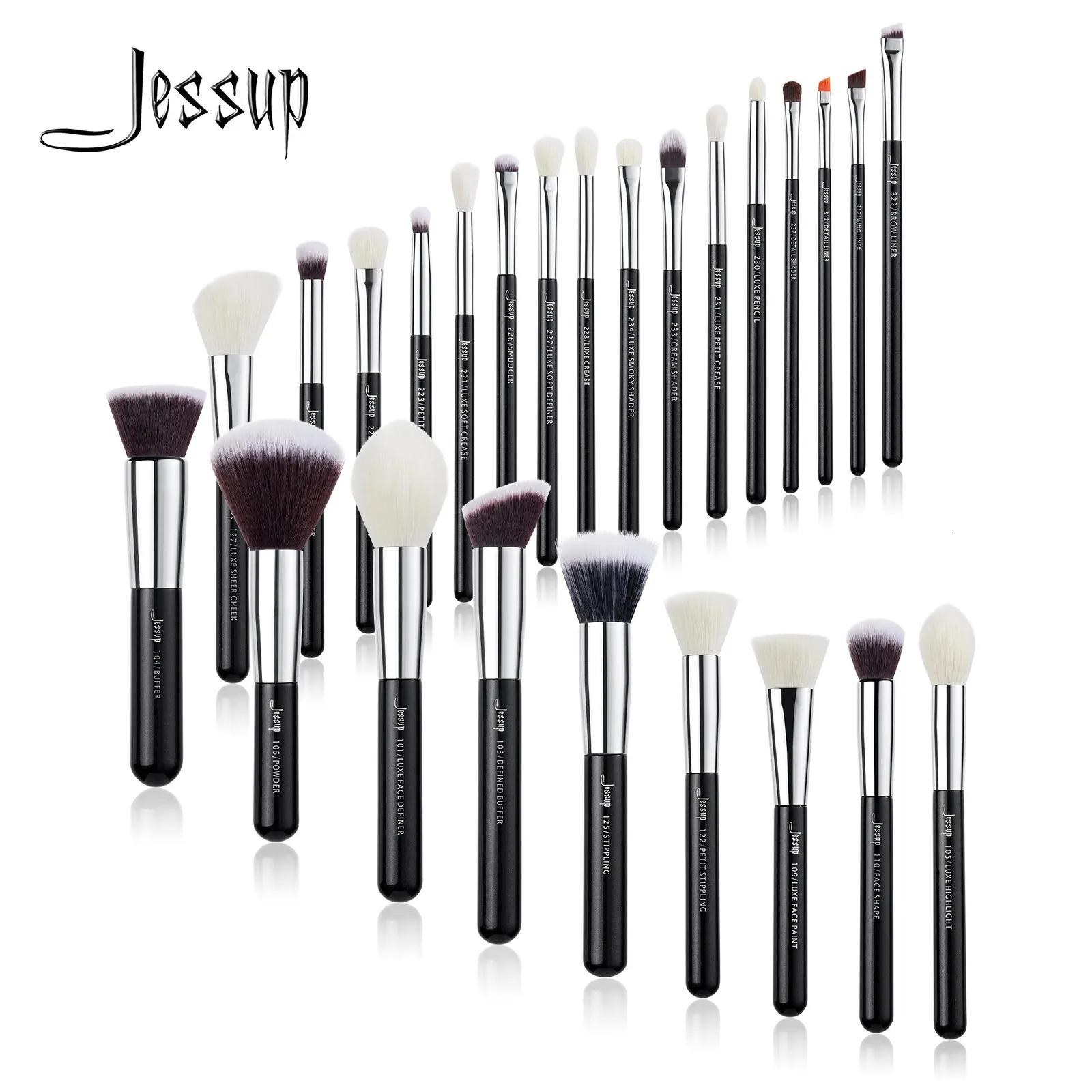 Jessup Juego de brochas de maquillaje para base en polvo, brocha de maquillaje profesional, licuadora de contorno, sombra de ojos, rubor, 25 uds, cabra sintética T175 240220