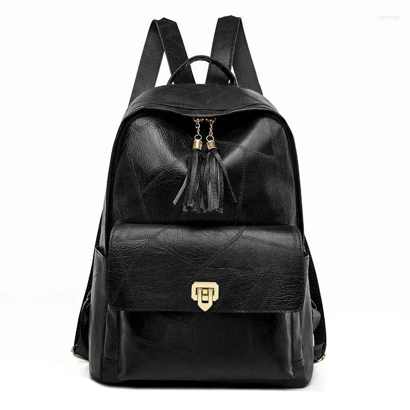 Mochilas escolares 2024 Mulheres PU Couro Mochilas Bolsa Ombro Feminino Vintage Mochila de Viagem Casual College Book Bag para meninas