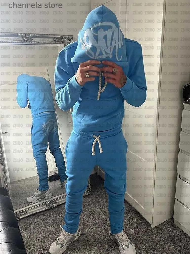 Tute da uomo Tute da uomo Streetwear Synaworld Y2K Felpa con cappuccio Felpa Pantaloni da pista Due pezzi Lettere Ricamo Baggy Set Abbigliamento sportivo T240223