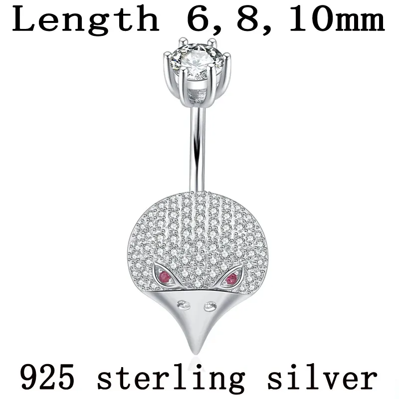 Biżuteria S925 Belly Button Pierścień Ptak Głowa Ptak Kamienie cyrkonowe 925 Srebrna biżuteria do ciała bez alergicznej pępka biżuteria