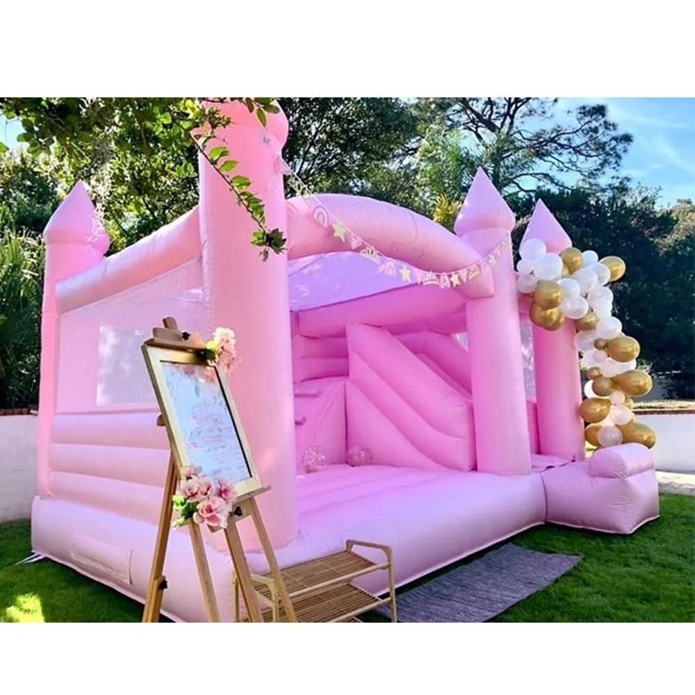 Hurtownia 4,5x4m (15x13,2 stóp) Pełna PVC komercyjny różowy ślub nadmuchiwalny zamek z bocznym bouncerem bounce house for chrzepień prysznice dla dzieci