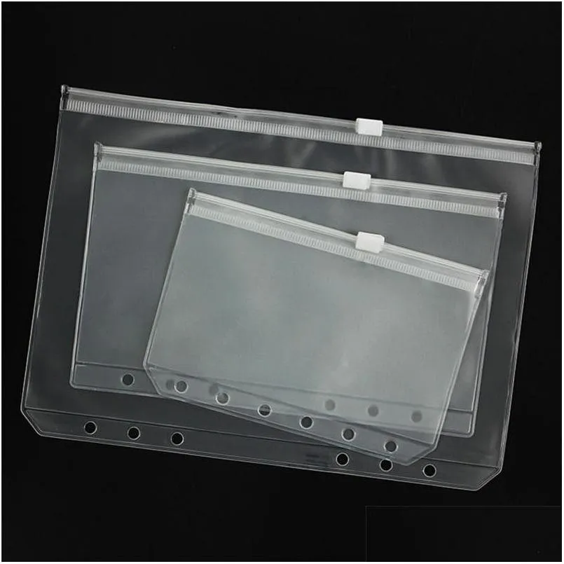 Składanie materiałów eksploatacyjnych Hurtowa A5/A6/A7 PVC Pierścień Binder Er Clear Posmera Bag magazyny 6 Hole Wodoodporne torby papiernicze Office Portable DOC DHS8D