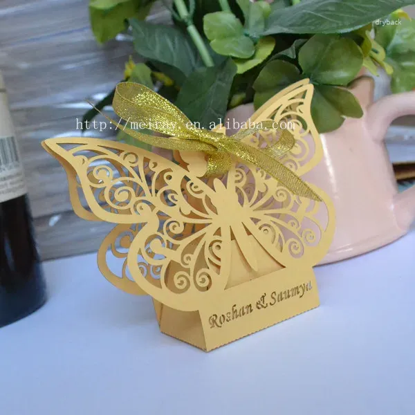 Gift Wrap Custom Gold Butterfly Decorations! Wedding Candy Box In Pearl Paper Baby Party Favor