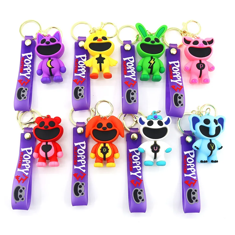 Smiling Critters keychain Cartoon Hopscotch Catnap Bearhug Key Chain For Men Women Backpack Pendant Keychain Gift for Kids