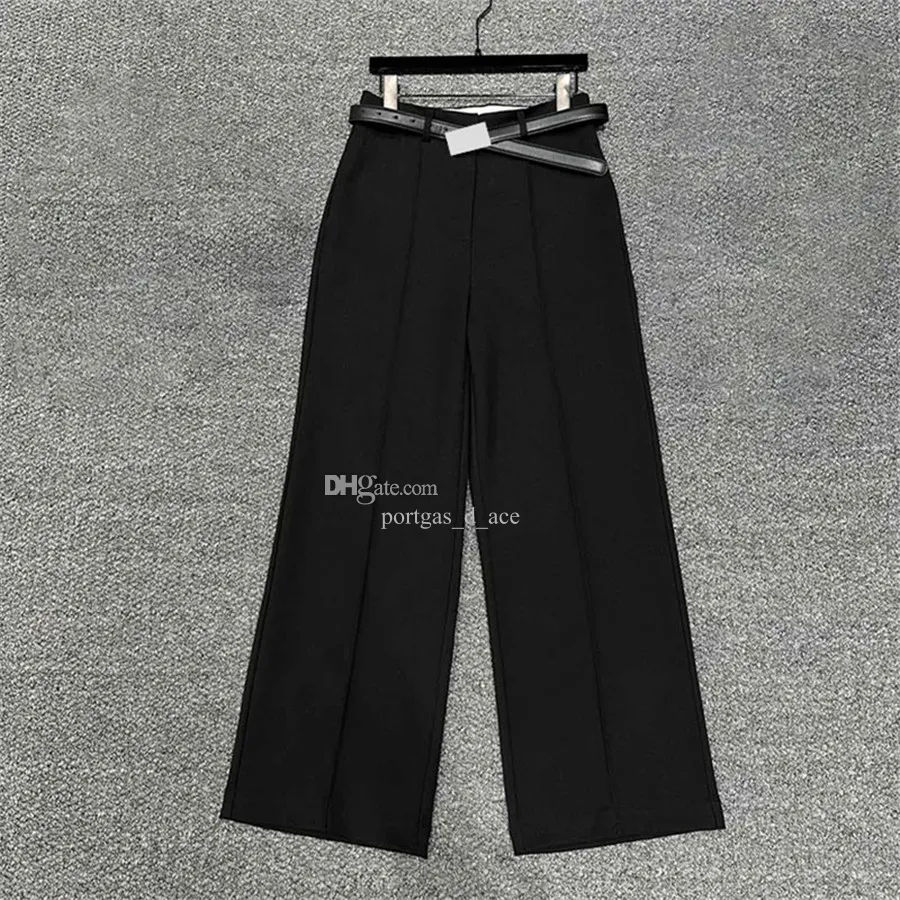 Luxury Women Pants Black Straight Leg Trousers with Belt Casual Women Pants