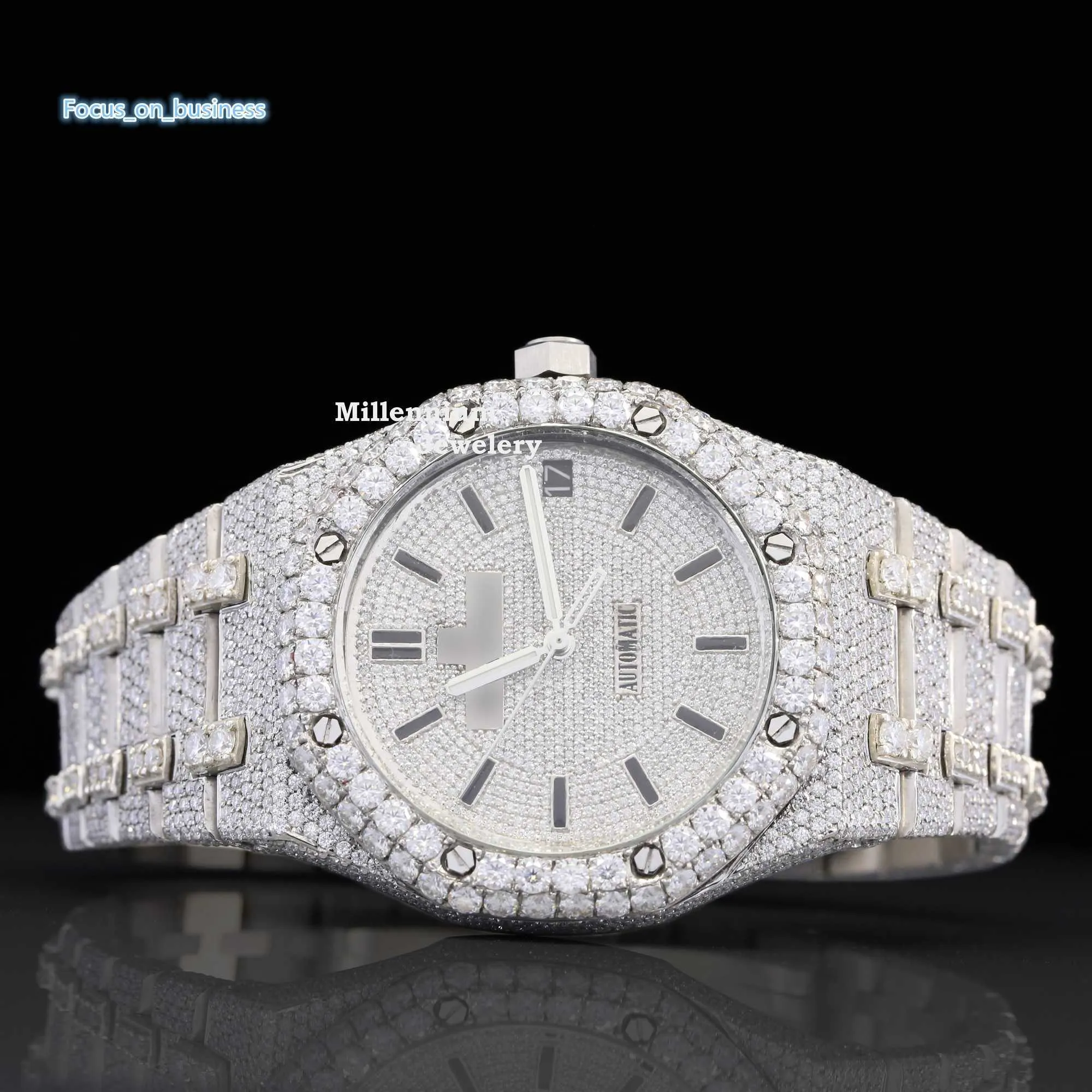 Luxo marca moissanite relógio hip hop iced out relógio para unisex diamante aço inoxidável rapper relógio de pulso