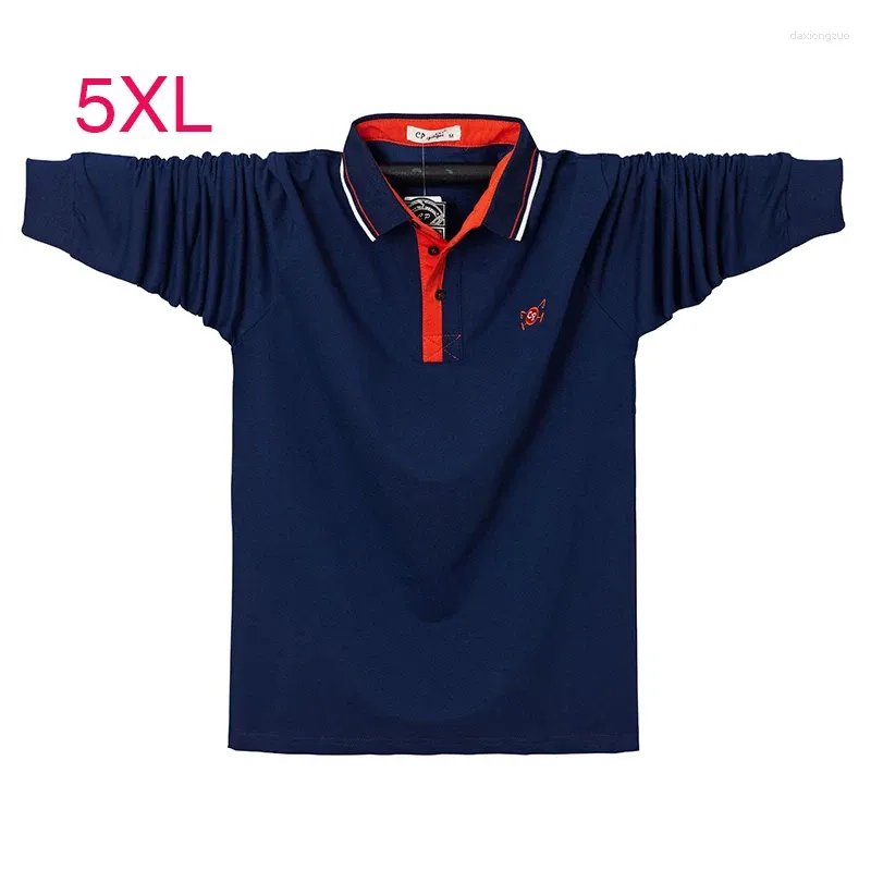 Herrpolos 2024 plus storlek 5xl Autumn and Winter Men Polo Cotton Affärsmode Homme skjortor långärmad bekväm skjorta