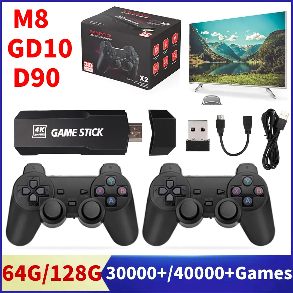 Shavers M8/GD10/D90 Videospelkonsol med trådlösa styrenheter 4K HD TV Retro Game Console 50 Emulators 40000+ spel för PS1/N64