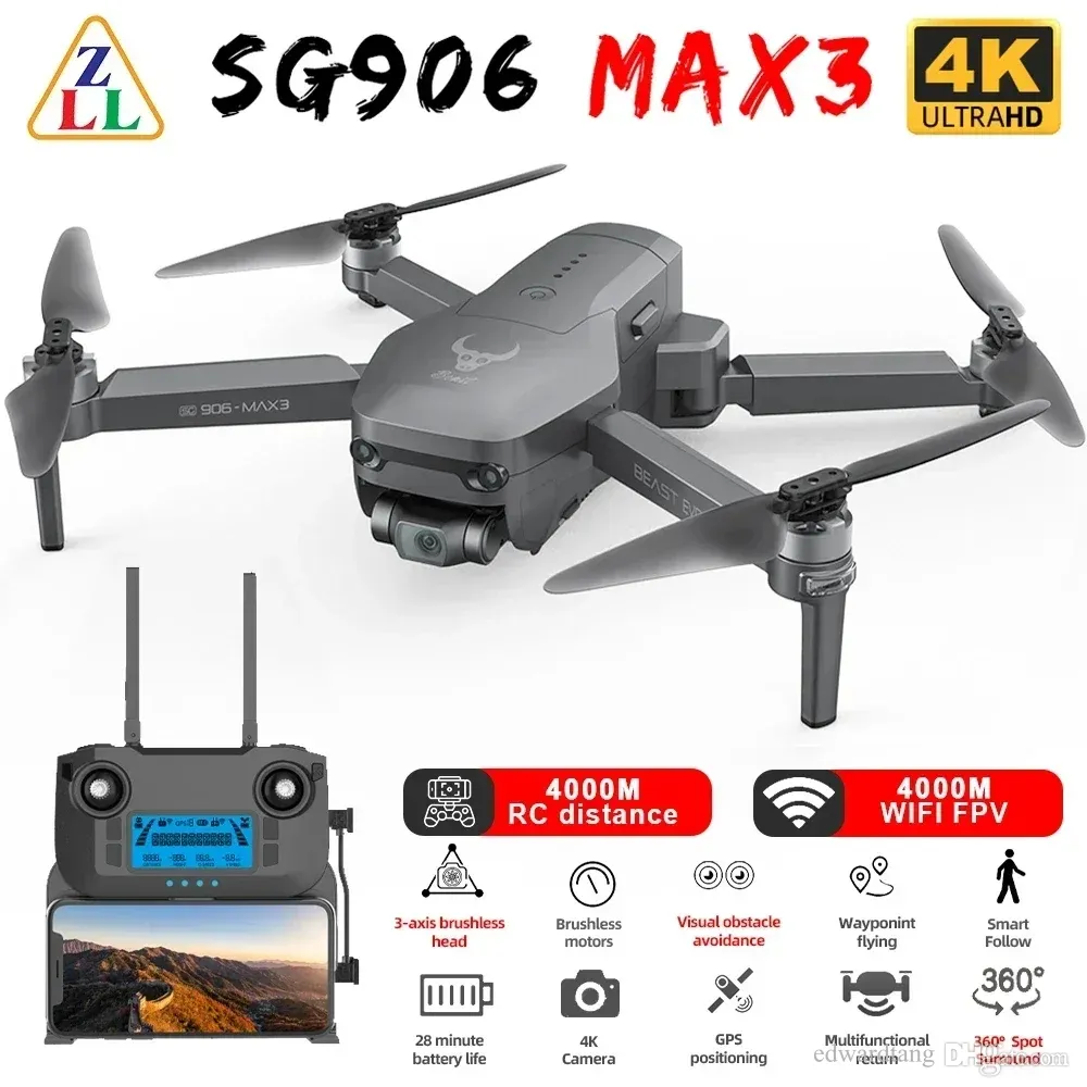 SG906 MAX 3 DRONE 4K CAMERA PROFESSIONAL 3-AXIS GIMBAL 5G WIFI GPS DRON 4KM DISTANCE BROSTLELess FPV Foldbar quadcopter MAX2 F22S