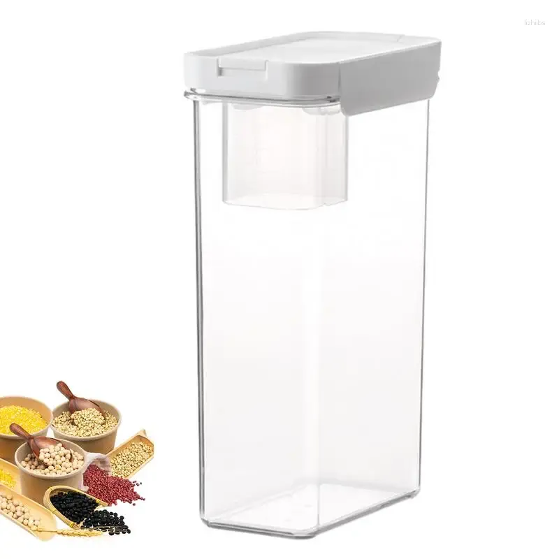 Storage Bottles Food Containers Transparent Airtight Box For Grain Reusable Kitchen Cereal Dispenser With Measuring Cups