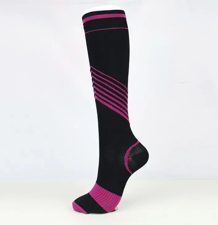 V-Striped Knee-High Compression Socks Men Women Sports Cotton Socks Fit Athletic Running Nurses Flight Travel Recovery Stockings Underwear